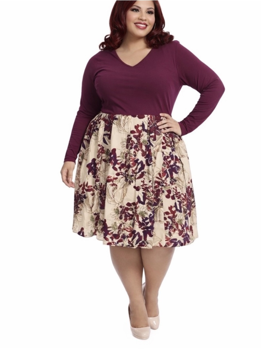 eShakti Pocket Pleated Office Casual Mixed Media Spring Fall Twofer Dress 22W